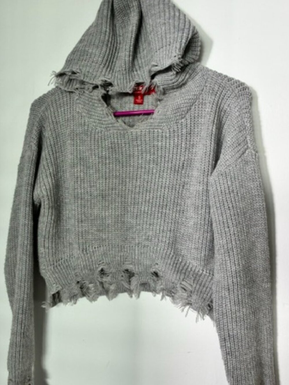 Hera Collection Gray Distressed Cropped Hoodie Sweater